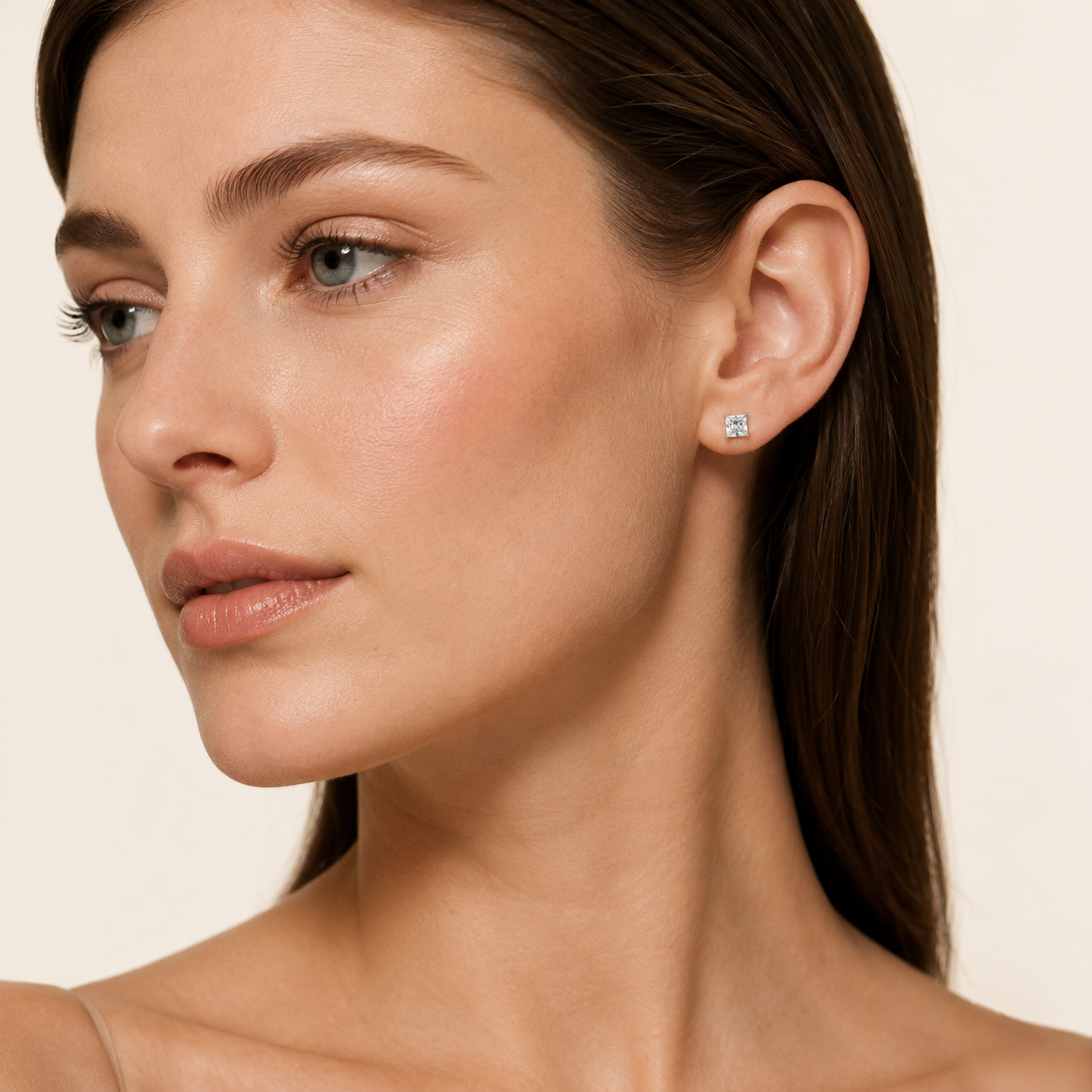 2CT Princess Cut Lab Grown Diamond Tulip Head Stud Earrings