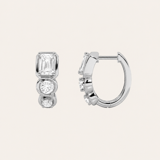 2.5CT Emerald Cut Lab Grown Diamond Three Stone Huggie Earrings