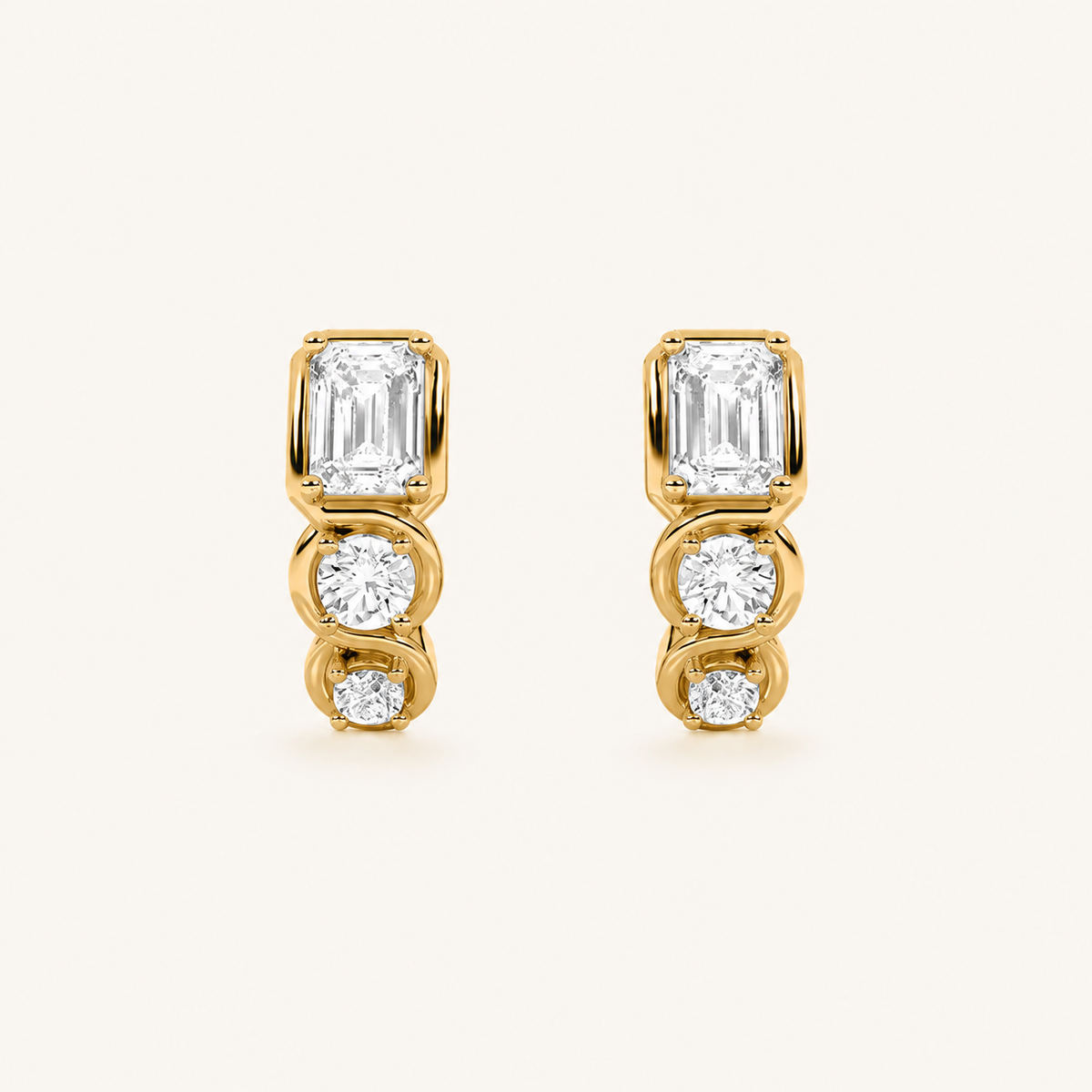 2.5CT Emerald Cut Lab Grown Diamond Three Stone Huggie Earrings