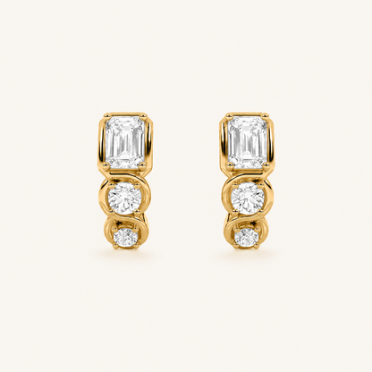 2.5CT Emerald Cut Lab Grown Diamond Three Stone Huggie Earrings