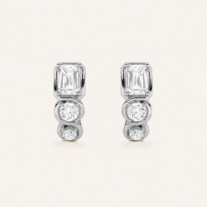2.5CT Emerald Cut Lab Grown Diamond Three Stone Huggie Earrings