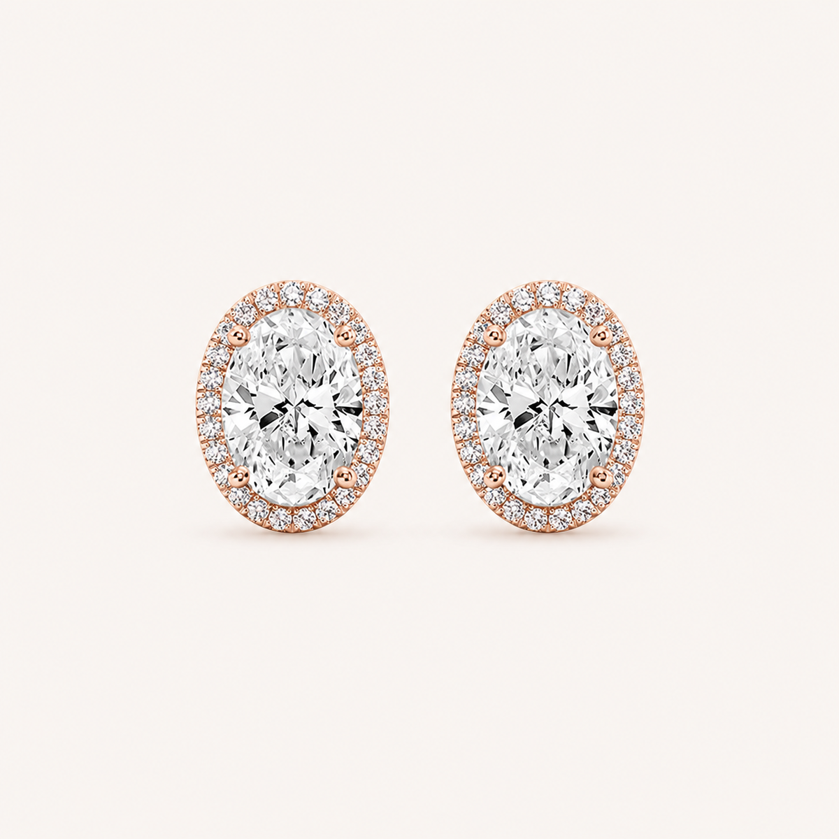 1CT Oval Cut Lab Grown Diamond Halo Stud Earrings