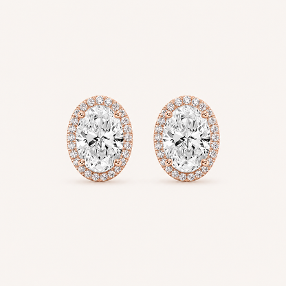 1CT Oval Cut Lab Grown Diamond Halo Stud Earrings