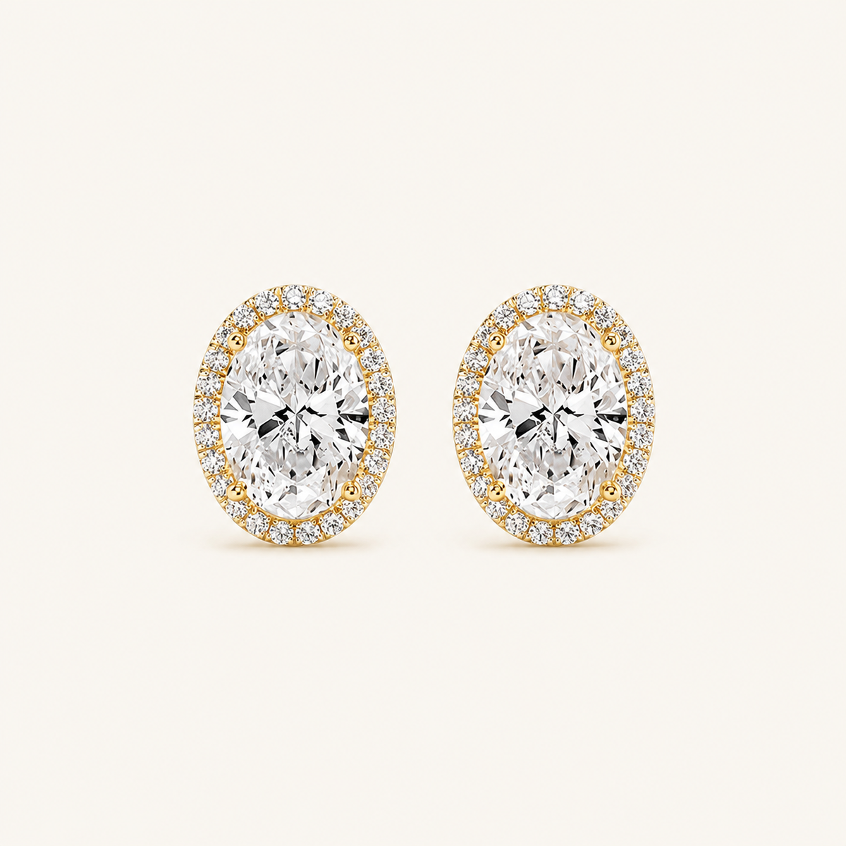 1CT Oval Cut Lab Grown Diamond Halo Stud Earrings