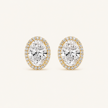 1CT Oval Cut Lab Grown Diamond Halo Stud Earrings