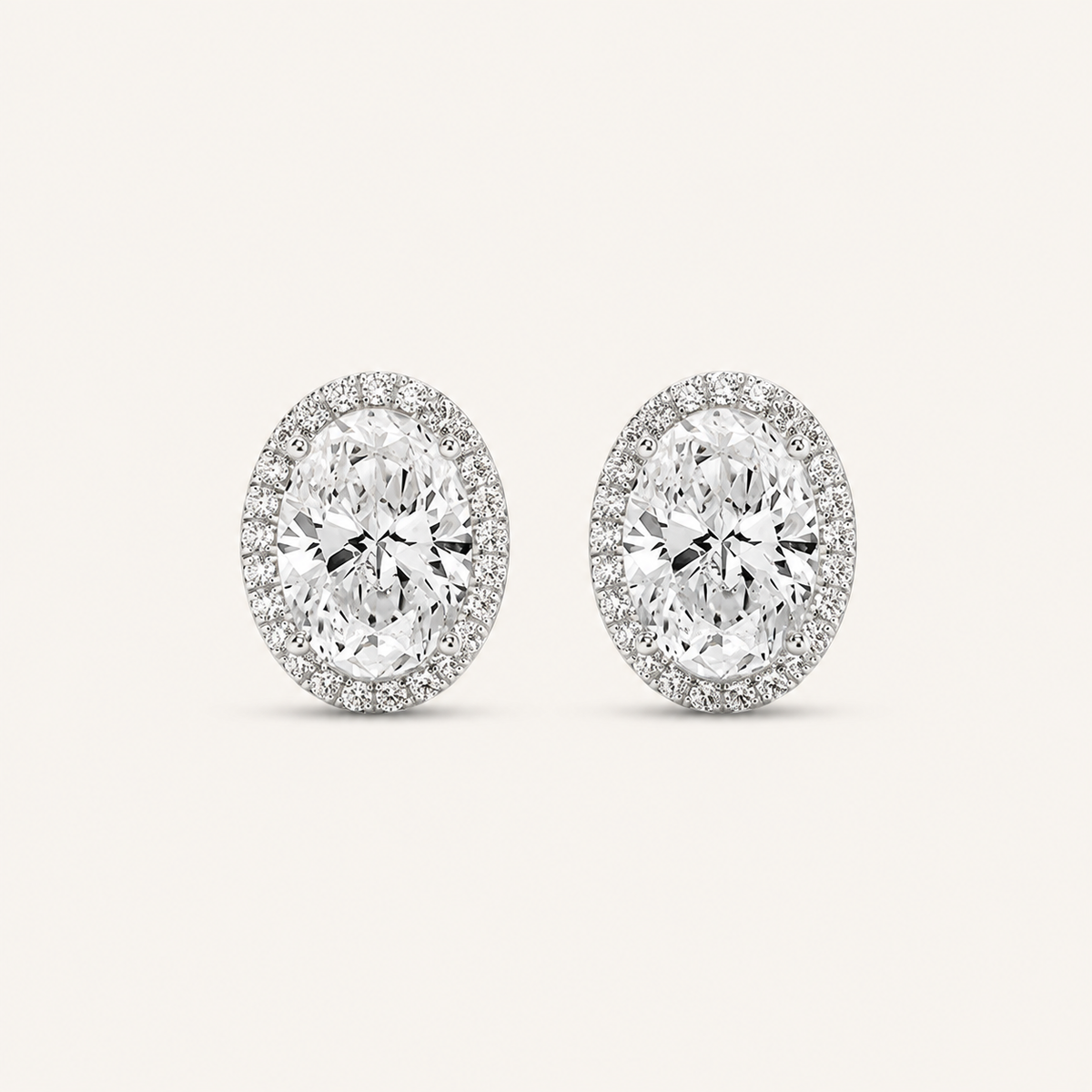 1CT Oval Cut Lab Grown Diamond Halo Stud Earrings