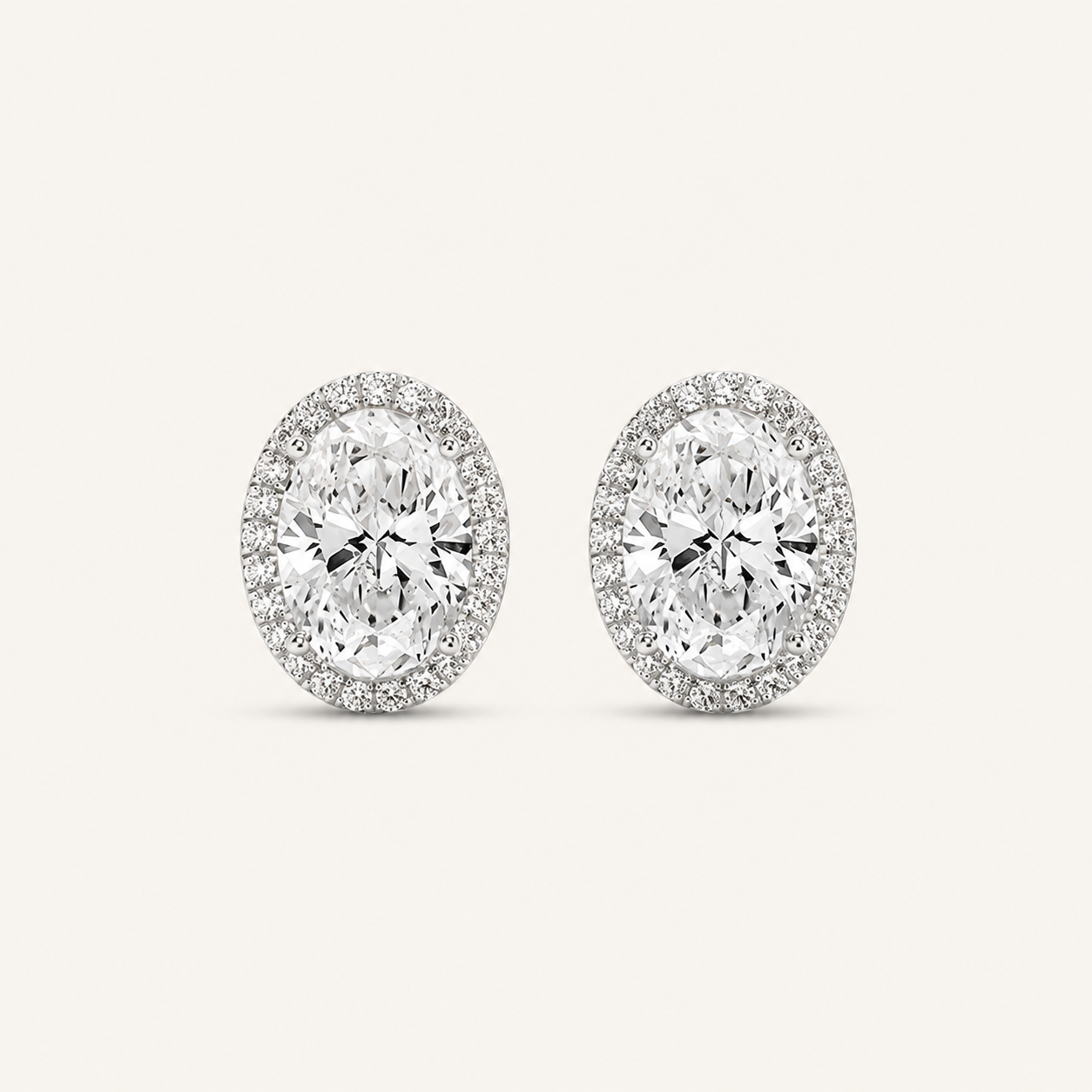 1CT Oval Cut Lab Grown Diamond Halo Stud Earrings