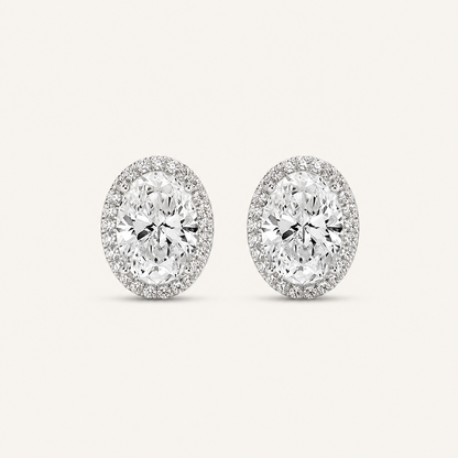 1CT Oval Cut Lab Grown Diamond Halo Stud Earrings