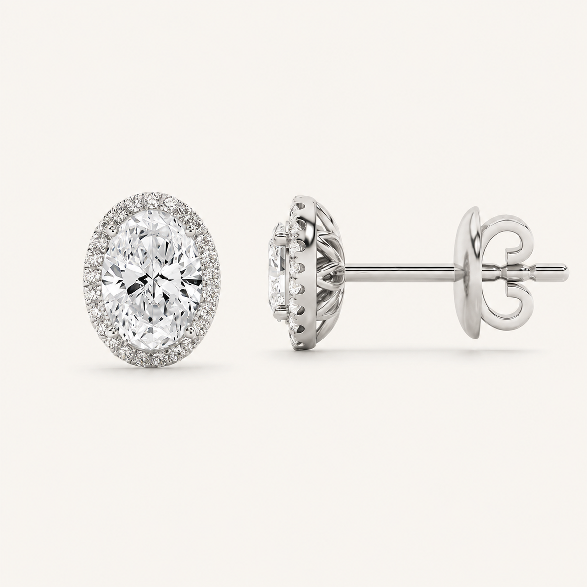 1CT Oval Cut Lab Grown Diamond Halo Stud Earrings
