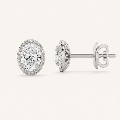 1CT Oval Cut Lab Grown Diamond Halo Stud Earrings