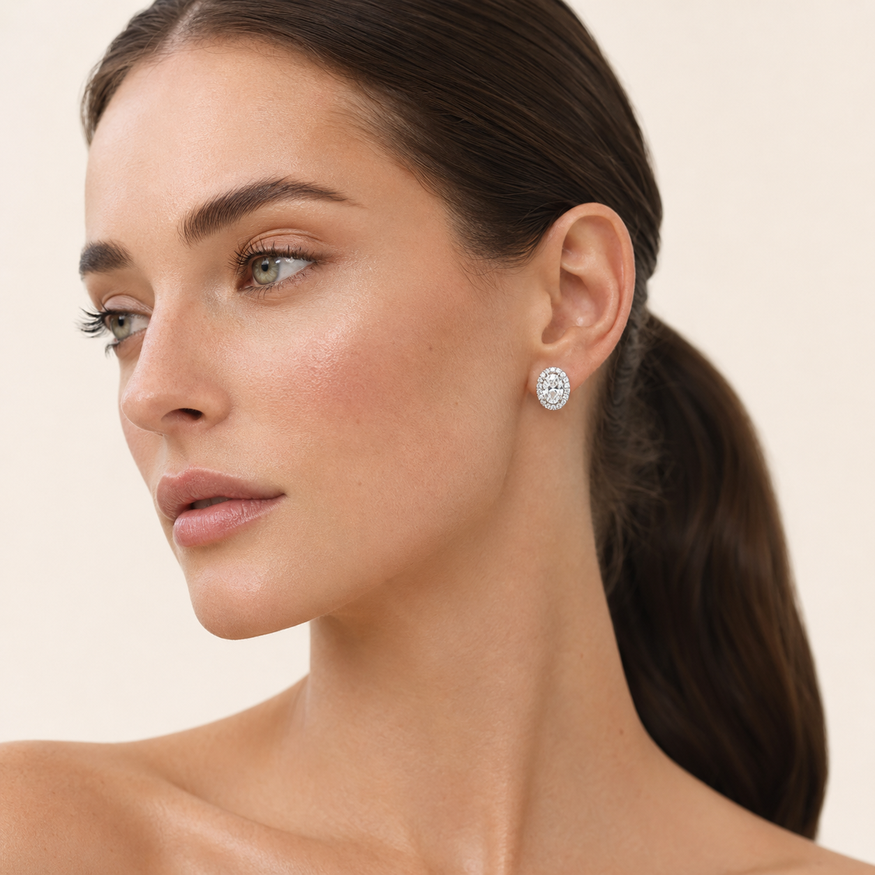 1CT Oval Cut Lab Grown Diamond Halo Stud Earrings