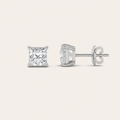 1CT Princess Cut Lab Grown Diamond Classic Basket Set Stud Earrings