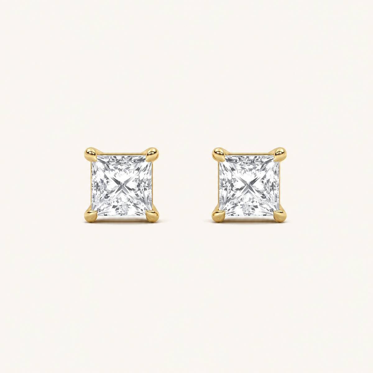 1CT Princess Cut Lab Grown Diamond Classic Basket Set Stud Earrings