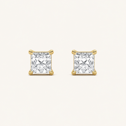 1CT Princess Cut Lab Grown Diamond Classic Basket Set Stud Earrings