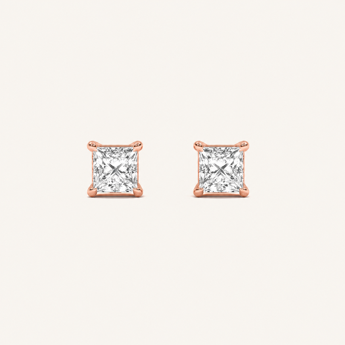 1CT Princess Cut Lab Grown Diamond Classic Basket Set Stud Earrings