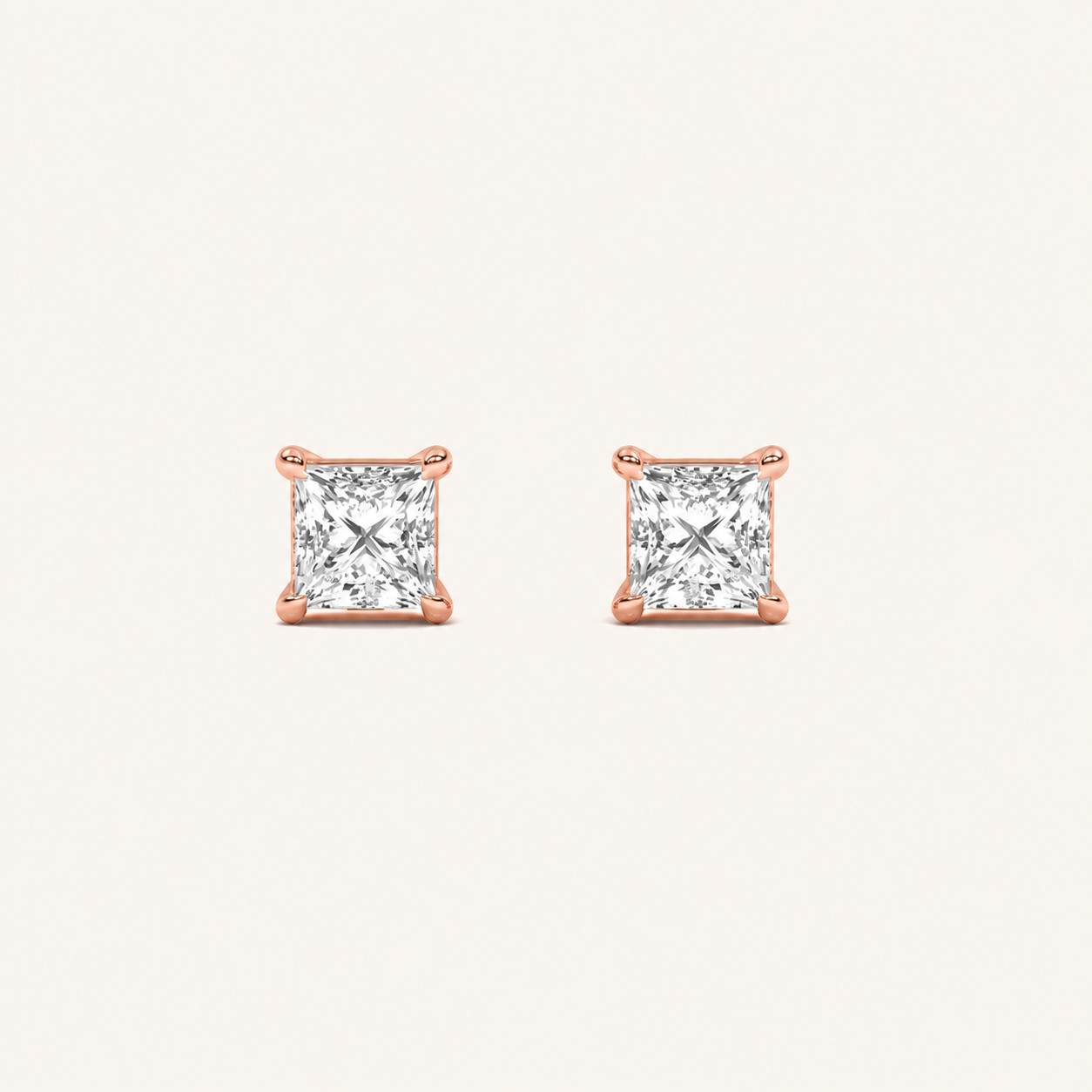 1CT Princess Cut Lab Grown Diamond Classic Basket Set Stud Earrings