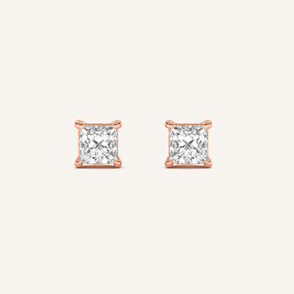 1CT Princess Cut Lab Grown Diamond Classic Basket Set Stud Earrings