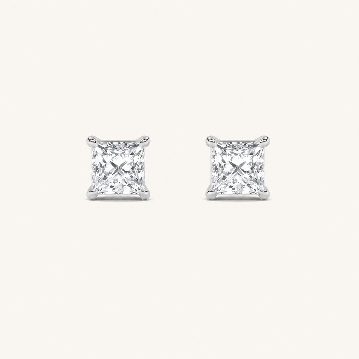 1CT Princess Cut Lab Grown Diamond Classic Basket Set Stud Earrings