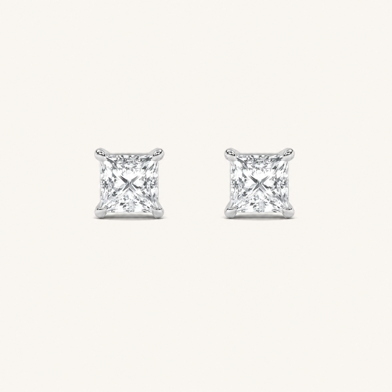 1CT Princess Cut Lab Grown Diamond Classic Basket Set Stud Earrings