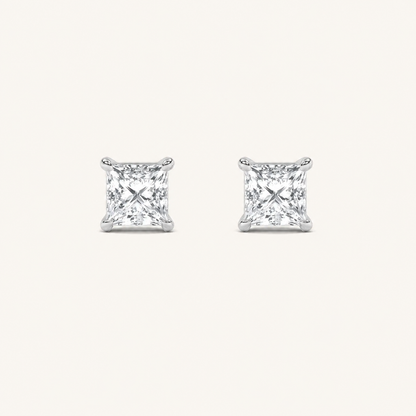 1CT Princess Cut Lab Grown Diamond Classic Basket Set Stud Earrings