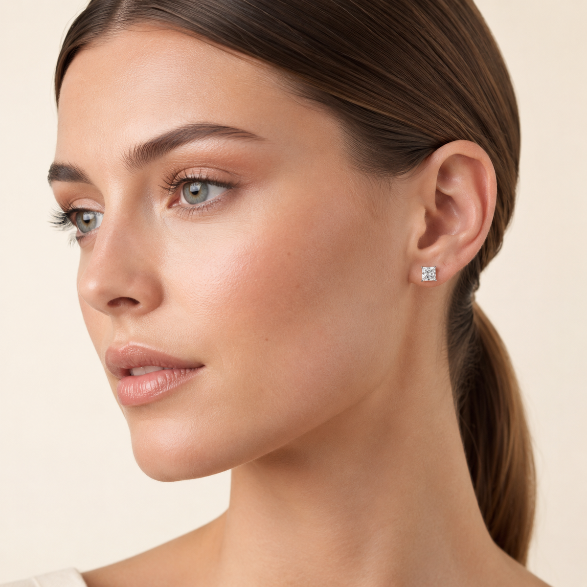 1CT Princess Cut Lab Grown Diamond Classic Basket Set Stud Earrings