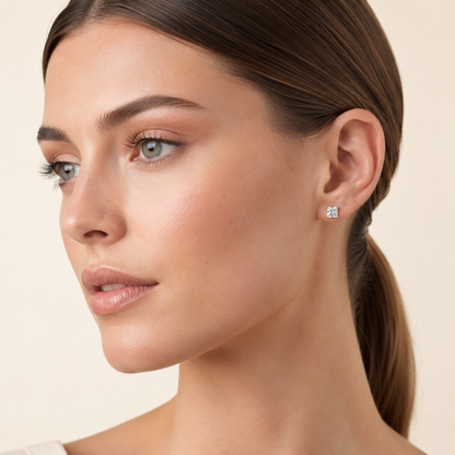 1CT Princess Cut Lab Grown Diamond Classic Basket Set Stud Earrings