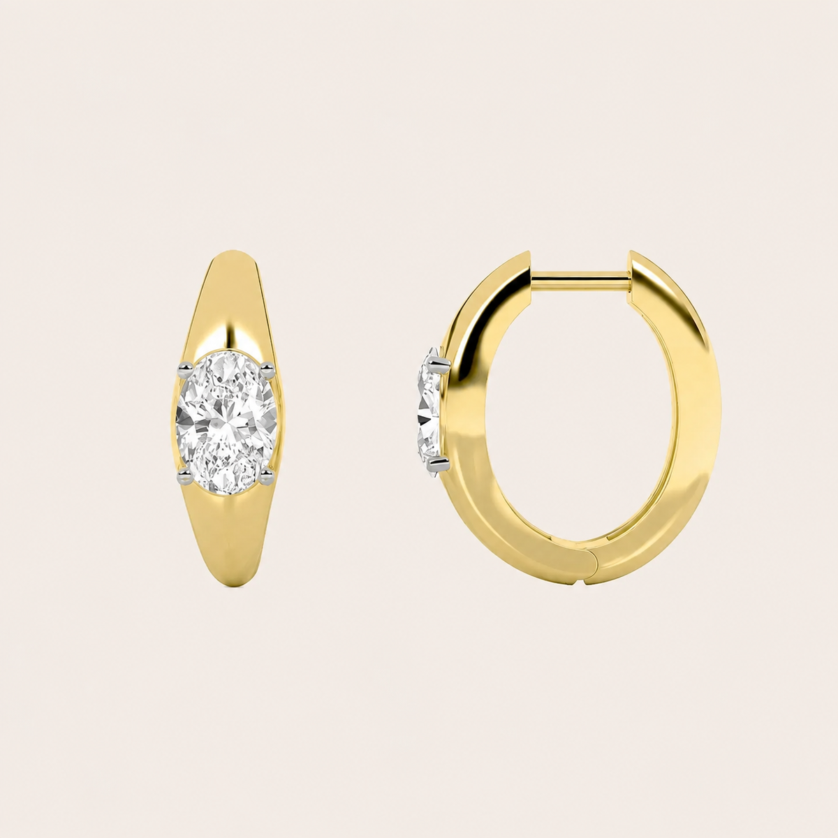 2CT Oval Cut Lab Grown Diamond Huggie Earrings