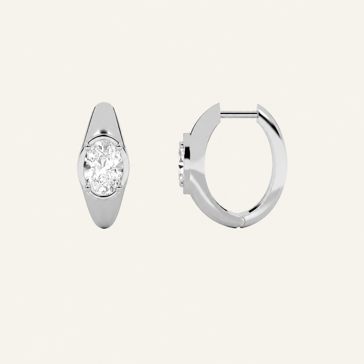 2CT Oval Cut Lab Grown Diamond Solitaire Huggie Earrings