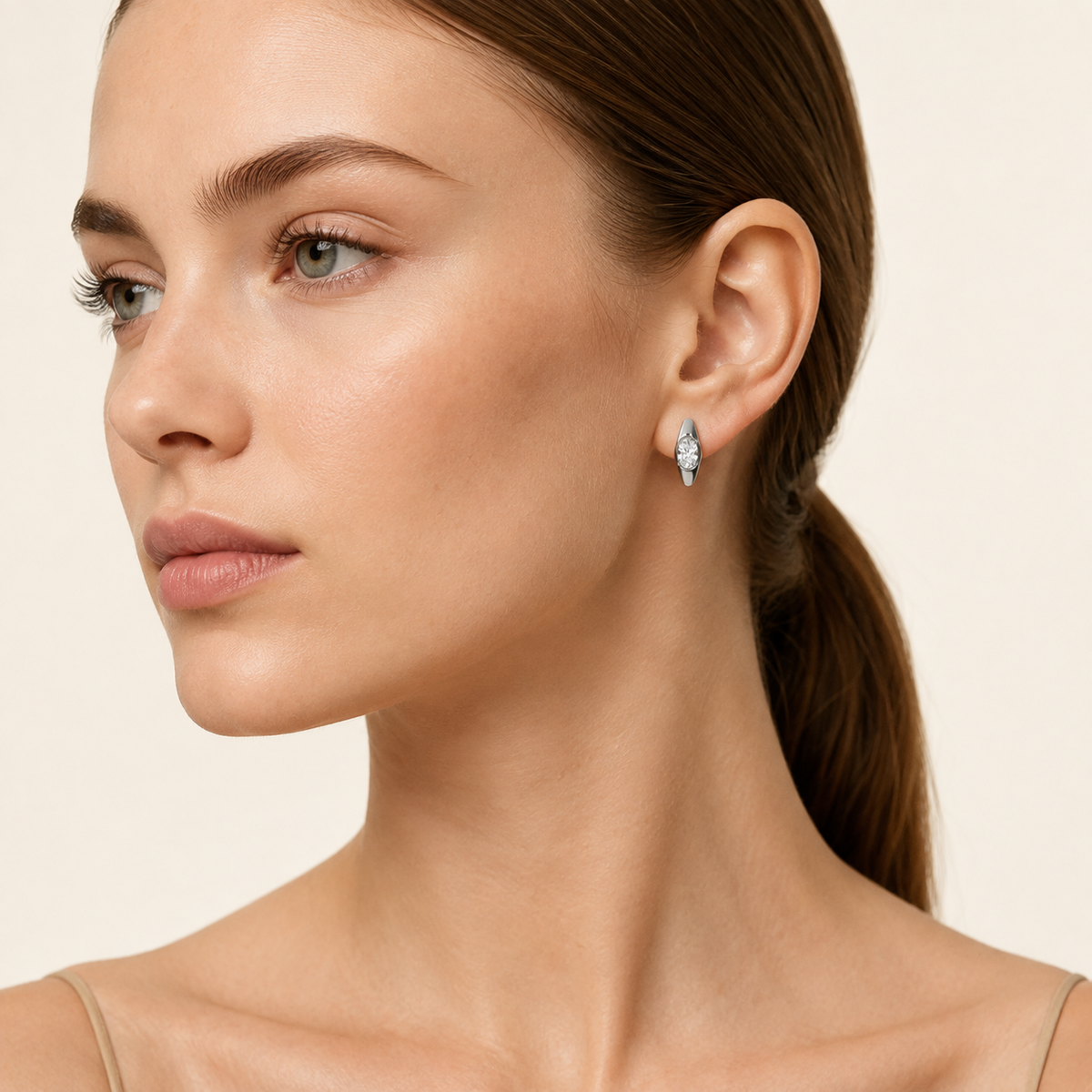 2CT Oval Cut Lab Grown Diamond Solitaire Huggie Earrings