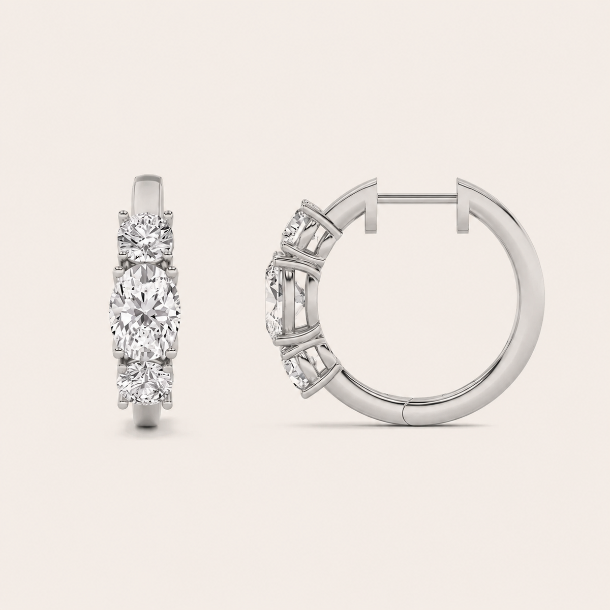 2.5CT Oval Cut Lab Grown Diamond Three Stone Huggie Earrings