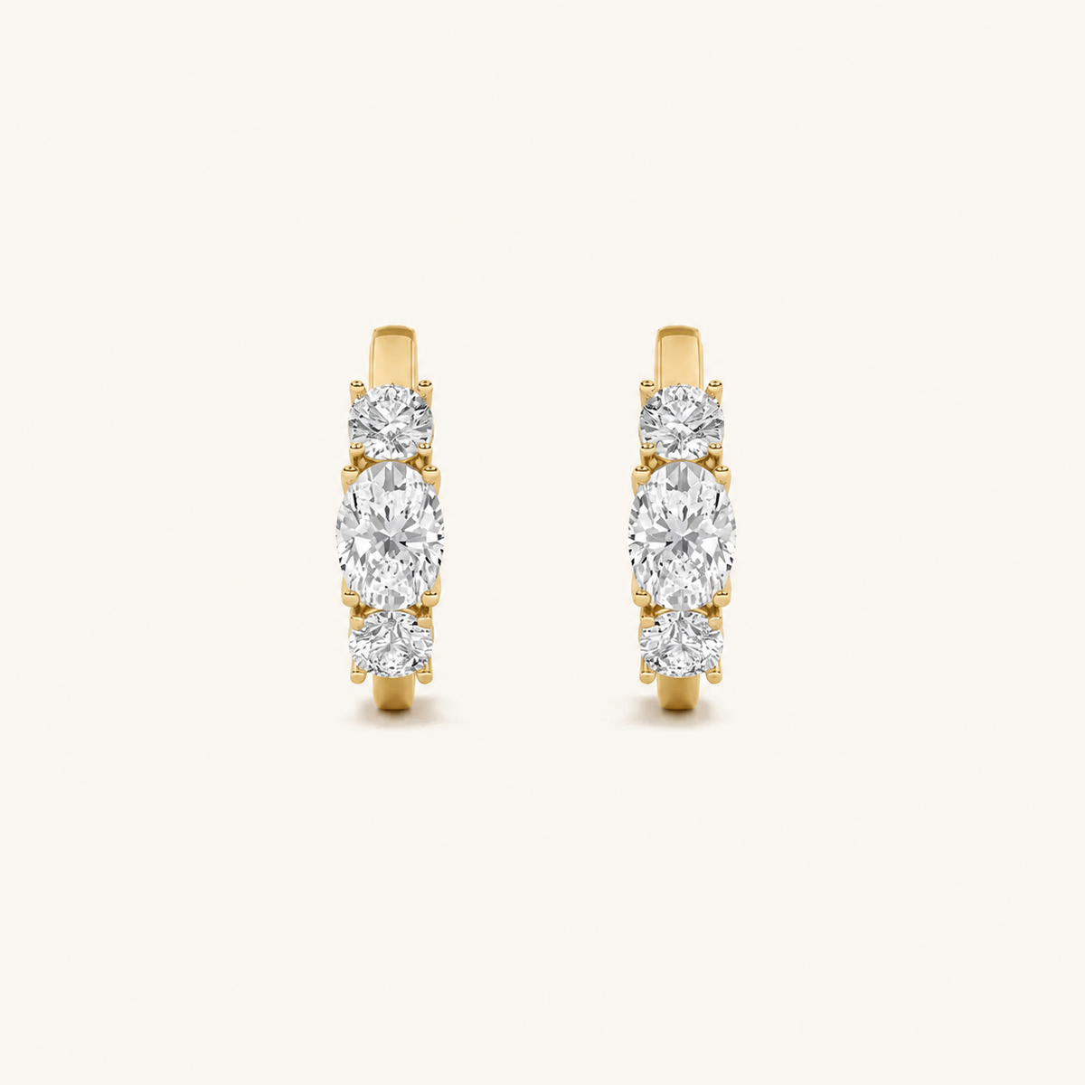 2.5CT Oval Cut Lab Grown Diamond Three Stone Huggie Earrings