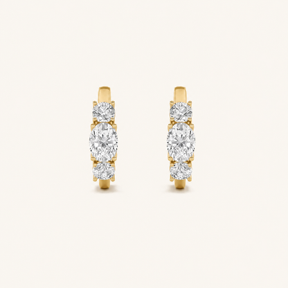 2.5CT Oval Cut Lab Grown Diamond Three Stone Huggie Earrings
