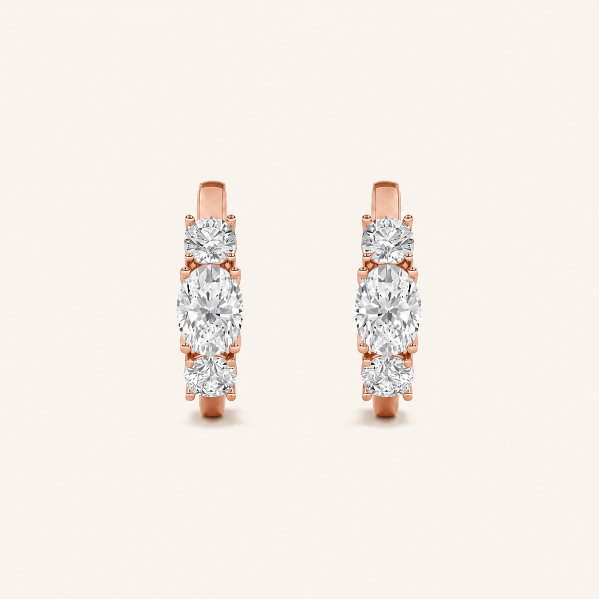 2.5CT Oval Cut Lab Grown Diamond Three Stone Huggie Earrings