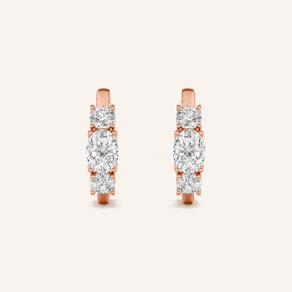 2.5CT Oval Cut Lab Grown Diamond Three Stone Huggie Earrings