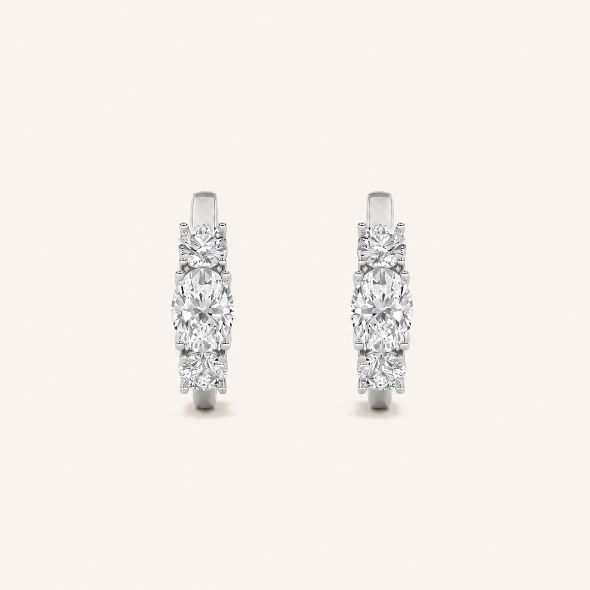 2.5CT Oval Cut Lab Grown Diamond Three Stone Huggie Earrings
