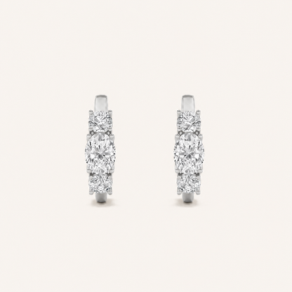 2.5CT Oval Cut Lab Grown Diamond Three Stone Huggie Earrings