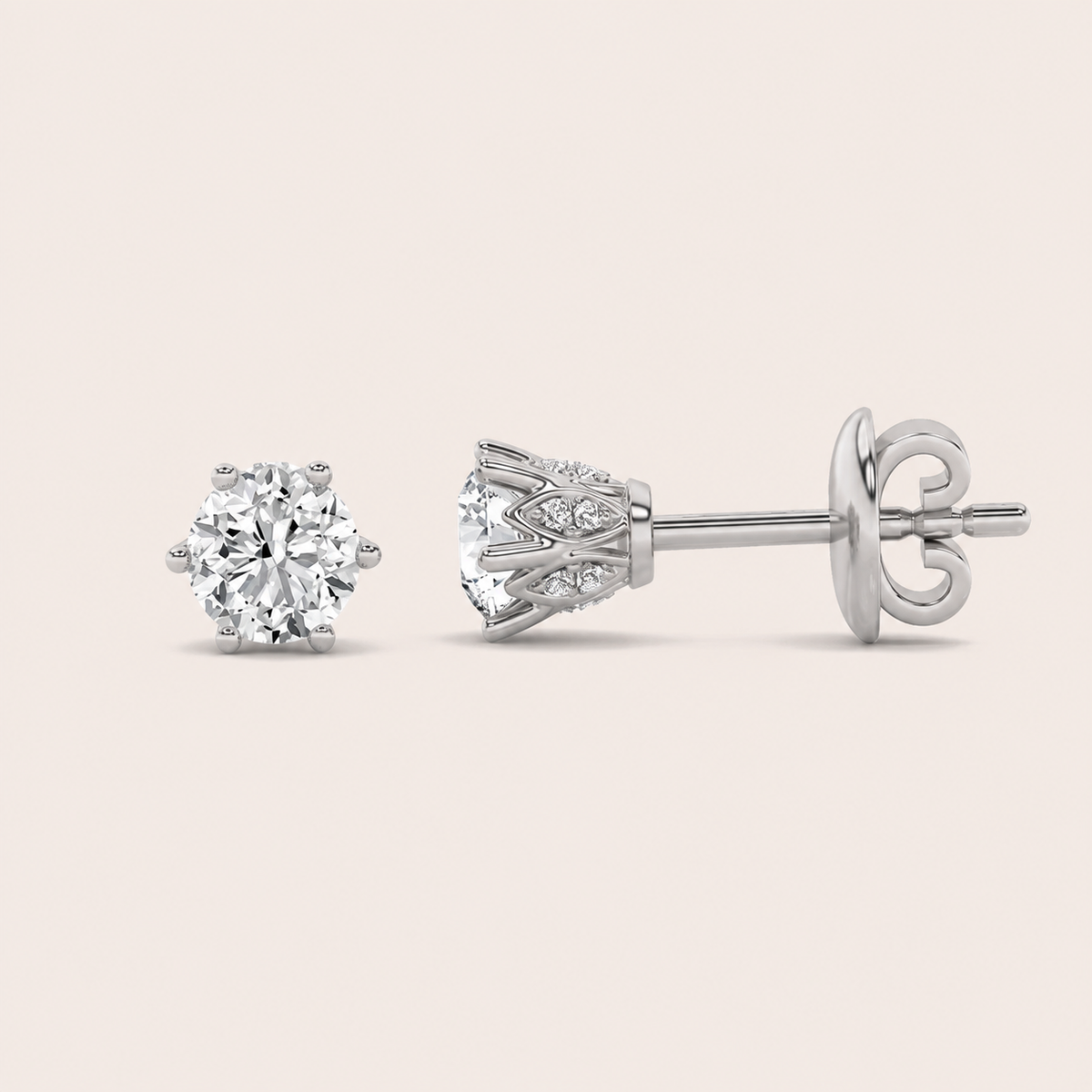 2CT Round Cut Lab Grown Diamond Tulip Head Stud Earrings