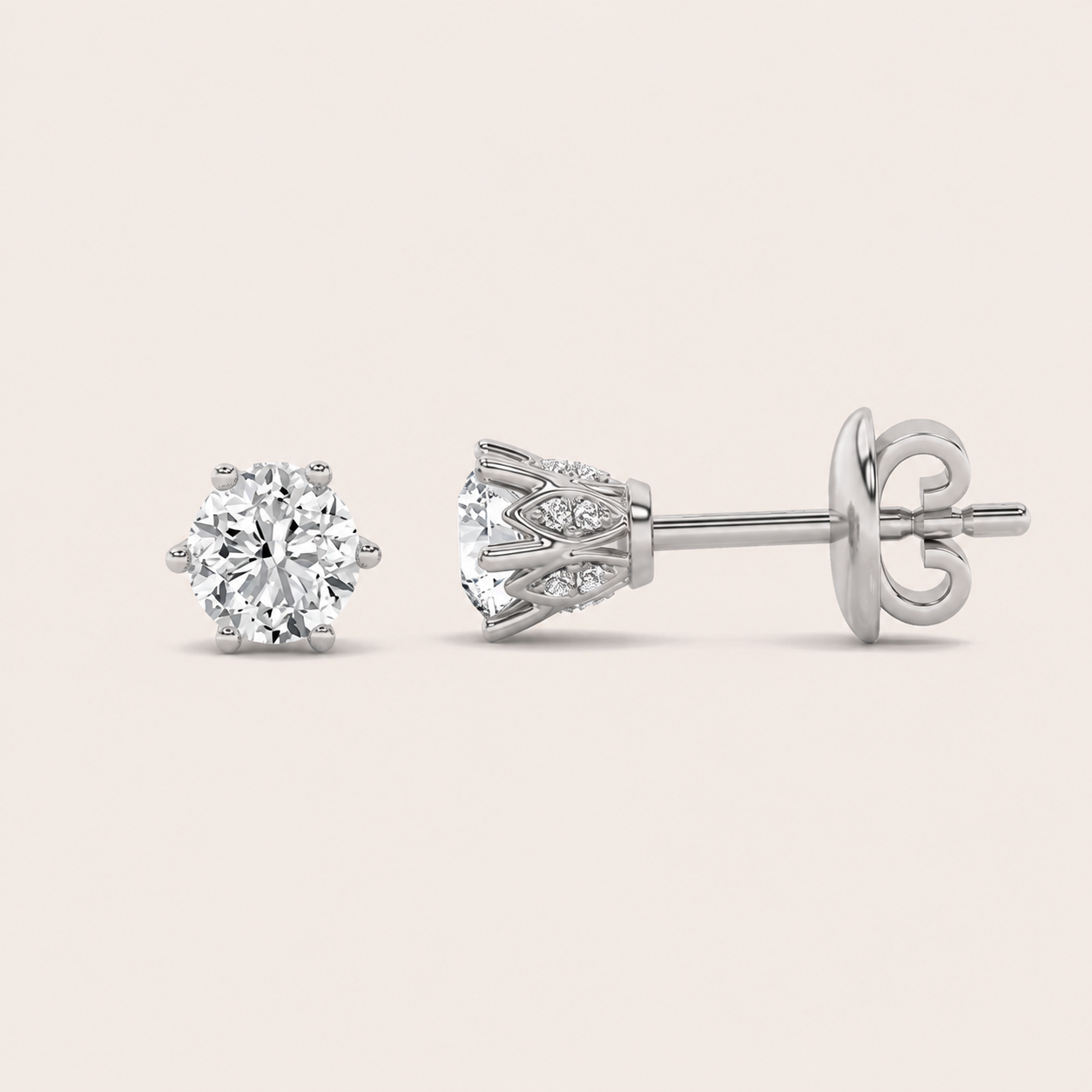 2CT Round Cut Lab Grown Diamond Tulip Head Stud Earrings