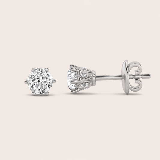 2CT Round Cut Lab Grown Diamond Tulip Head Stud Earrings