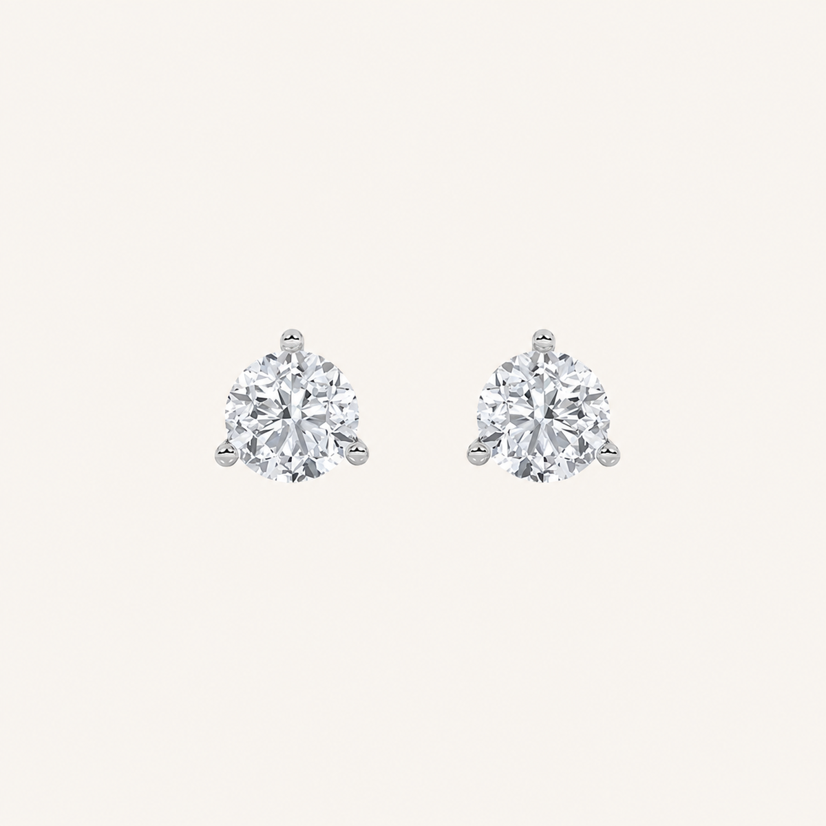 3CT Round Cut Lab Grown Diamond Three Prong Stud Earrings