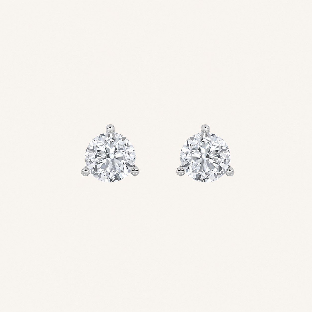 3CT Round Cut Lab Grown Diamond Three Prong Stud Earrings
