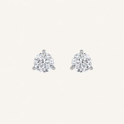 3CT Round Cut Lab Grown Diamond Three Prong Stud Earrings