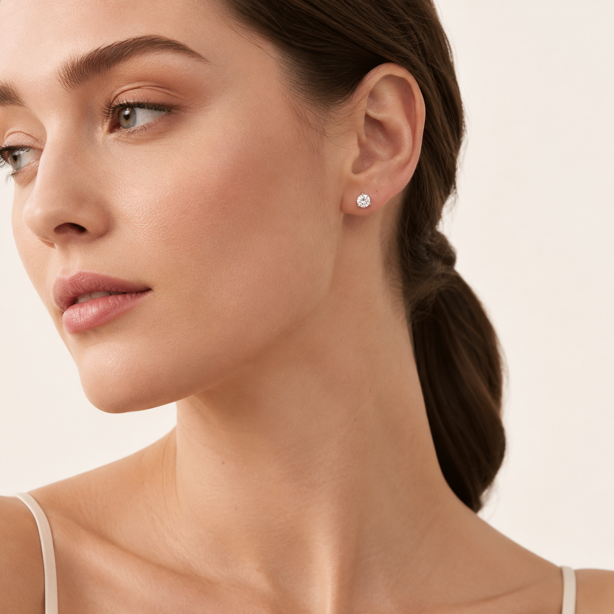 3CT Round Cut Lab Grown Diamond Three Prong Stud Earrings