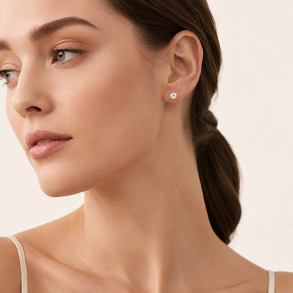 3CT Round Cut Lab Grown Diamond Three Prong Stud Earrings