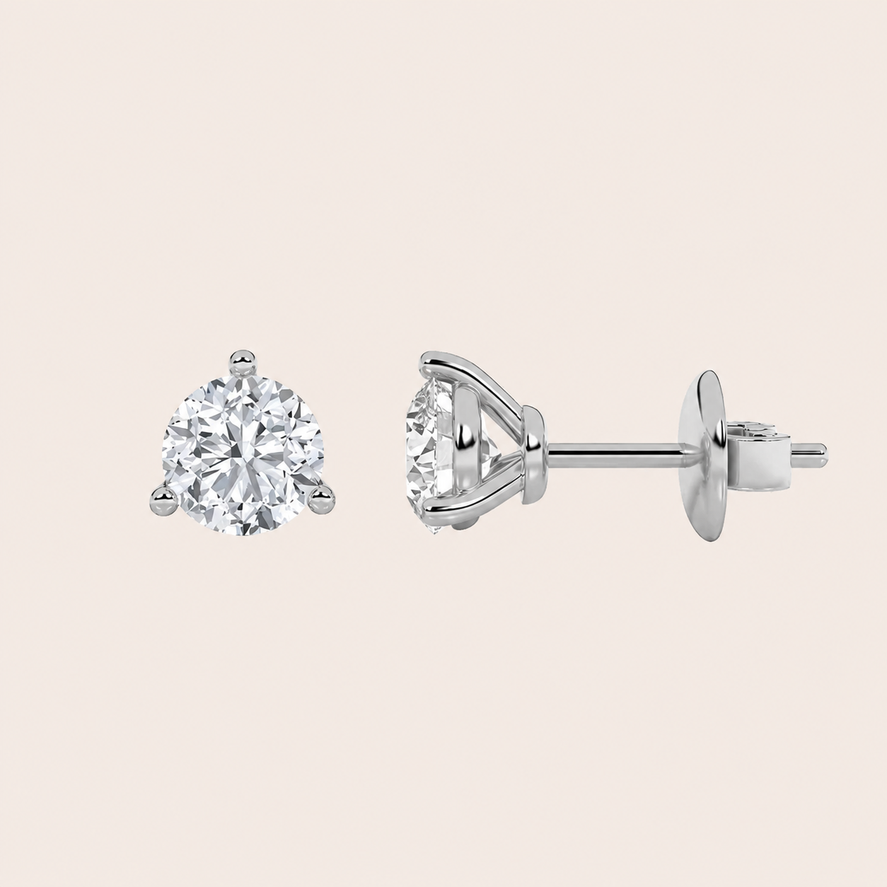 3CT Round Cut Lab Grown Diamond Three Prong Stud Earrings
