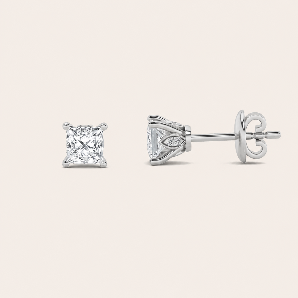 3CT Princess Cut Lab Grown Diamond Tulip Head Stud Earrings