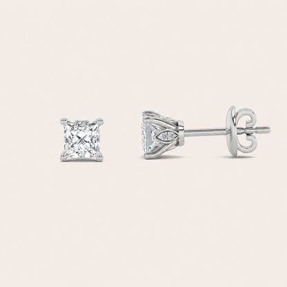 3CT Princess Cut Lab Grown Diamond Tulip Head Stud Earrings