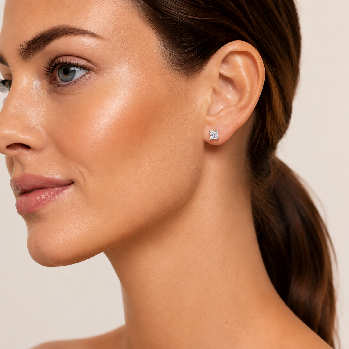 3CT Princess Cut Lab Grown Diamond Tulip Head Stud Earrings