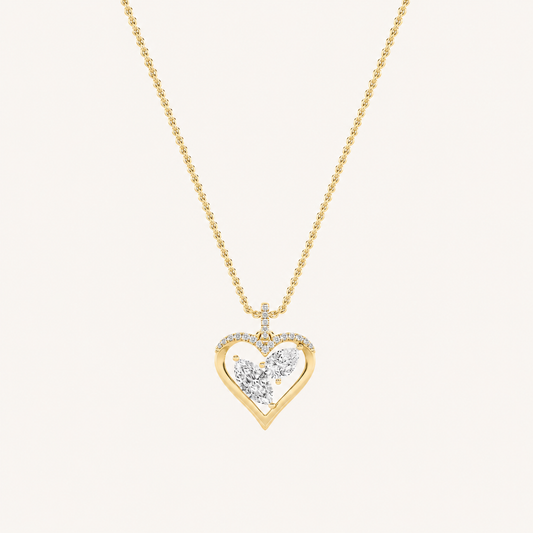 2.5CT Marquise and Pear Cut Lab Grown Diamond Heart Shaped Pendant Necklace