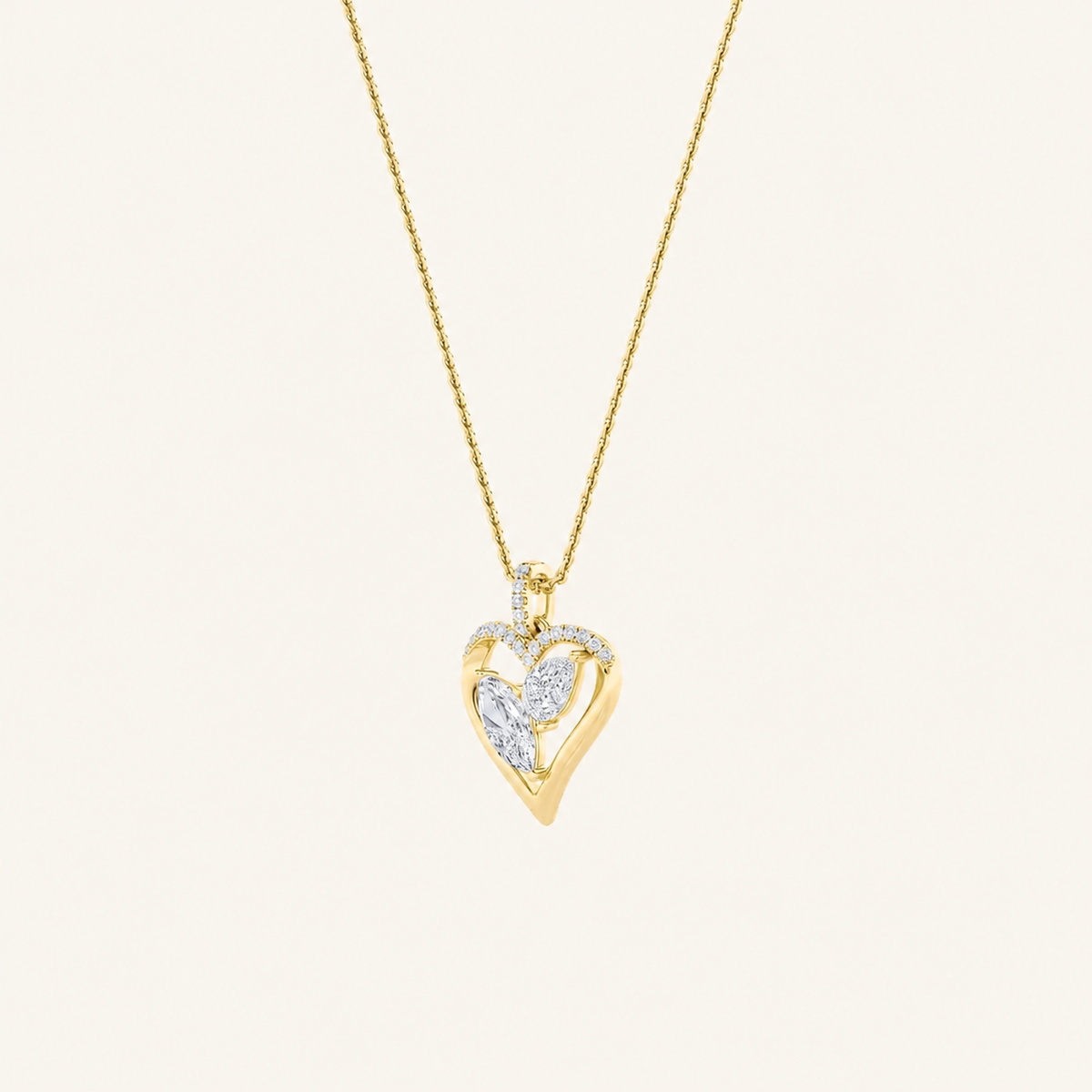 2.5CT Marquise and Pear Cut Lab Grown Diamond Heart Shaped Pendant Necklace
